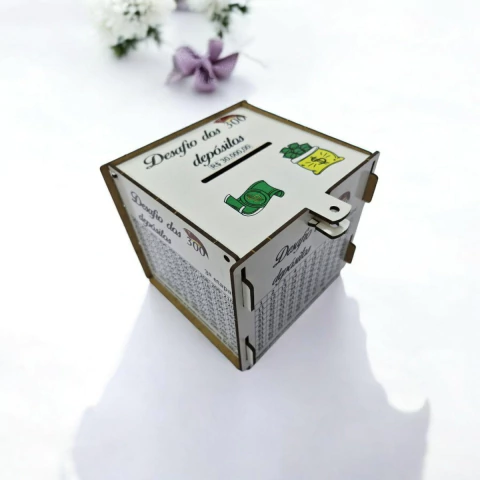 Cofre Desafio 30 MIL Guardar junte Dinheiro Woodbox branco