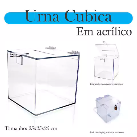 Urna Acrílico Sorteio Caixa Sugestões Cubo 25 Cm X 25 Cm