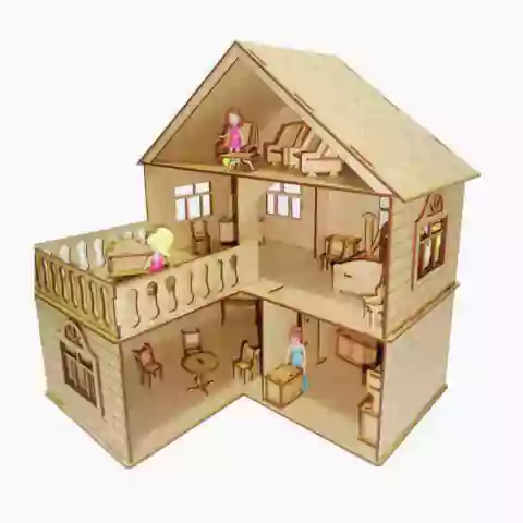 Kit Casinha Bonecas + 21 Móveis Polly July Natural - Darama