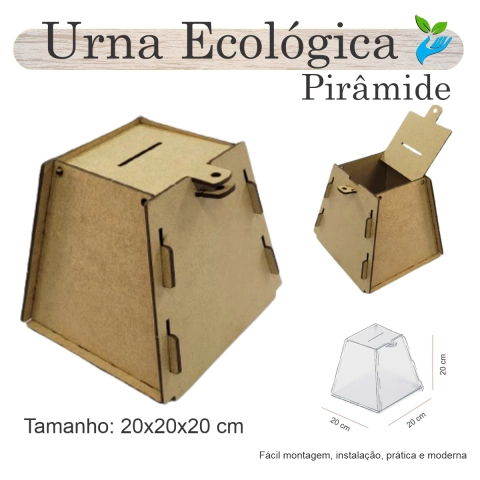 Urna ECOLÓGICA Sorteio Caixa Sugestões PIRAMIDE 20 X 20 MDF