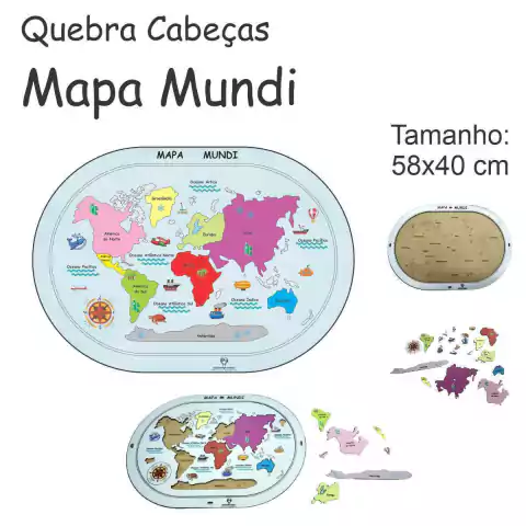 Mapa Mundi Quebra cabeça Pedagógico Educacional GRANDE 58x40