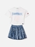 Conjunto Saia Azul Paetês e Blusa Branca de Neve Animê na internet