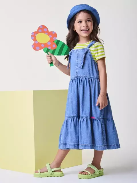 Salopete Jeans com Barra de Marias - comprar online