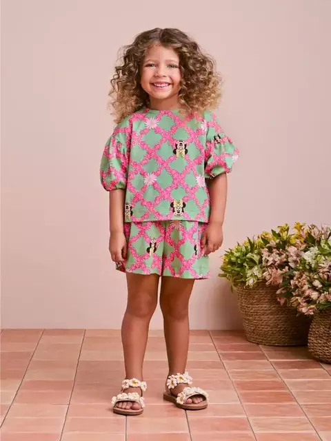 Conjunto Verde com Grid Floral da Minnie - comprar online