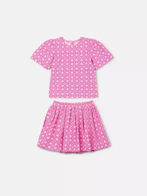 Conjunto Saia e Blusa Estampa Coração Trançado Animê - comprar online