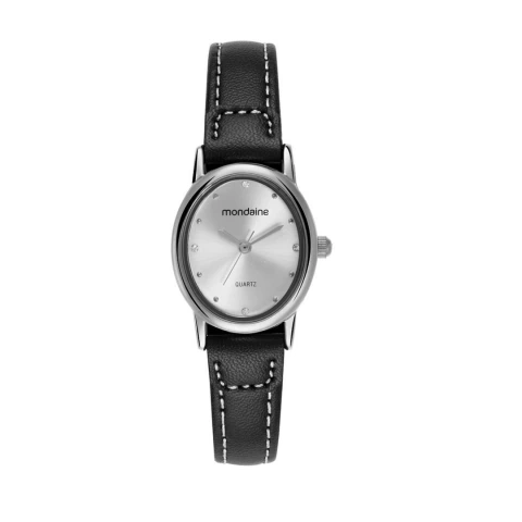 Relógio Mondaine Feminino Oval Pequeno Casual 32996l0mvnh2 Prateado Minimalista Preto