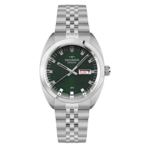 Relógio Technos Masculino Automatico Verde Daydate 8205oo/1v Prata Verde Verde-escuro - comprar online