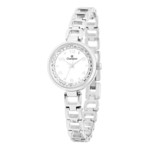 Relogio Feminino Prata Champion Cf24564q Fundo Branco Pedras Prateado Pedras Branco - comprar online
