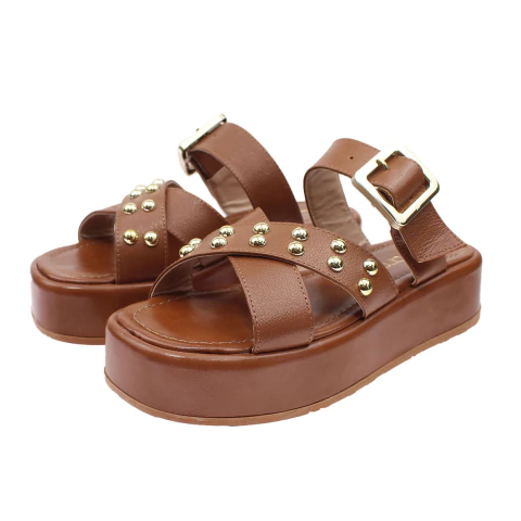 Flat Couro Caramelo Fivela - comprar online