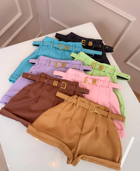 Short alfaiataria feminino | Zíper lateral | Com cinto | Tecido encorpado | Look casual chic REF: 064 - comprar online