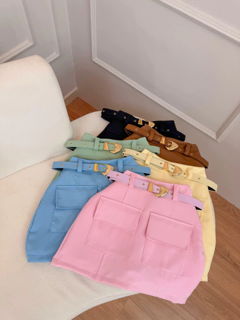 Short Saia Cargo com Zíper Lateral e Cinto do Mesmo Tecido REF: 236