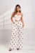 Calça pantalona feminina de poá com botão dourado - Loja Fêja