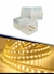 Conectores transparentes para emenda de mangueiras de LED, com pinos de metal expostos.
