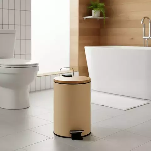 Cesto de 3 litros Beige con Tapa de Bambú - comprar online