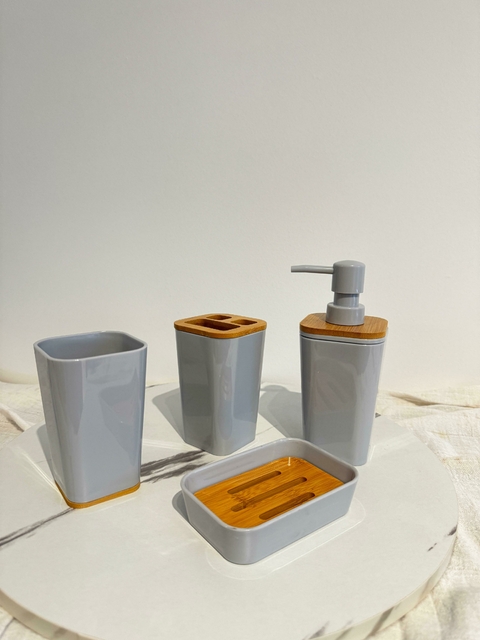 Set de Baño Plastico 4 Piezas Gris - comprar online