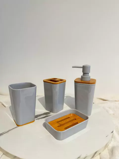 Set de Baño Plastico 4 Piezas Gris - comprar online