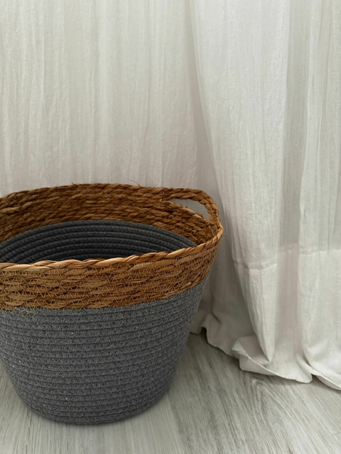 Canasto Gris con Yute - comprar online