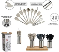 SET DE UTENSILIOS 12PCS C/ SILICONA CUBRE ACERO
