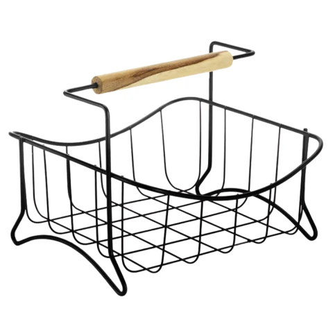 Fruteira De Mesa Cozinha Cesto Oragnizador Bancada Frutas Legumes Aço Aramado Preto Suporte Arthi