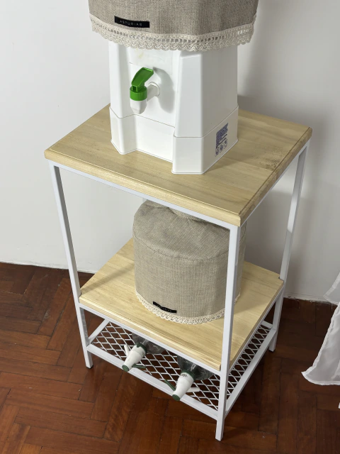 Porta Bidón 2 Niveles Para 12 L | Madera álamo + Hierro Blanco