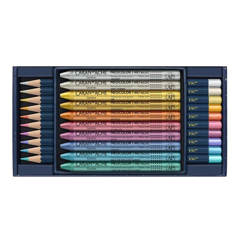 Estojo Mixed Media Carand’Ache Edicao Cosmic Tons Metalicos