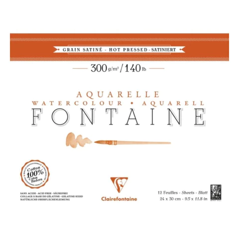 Bloco Aquarela Fontaine 24x30cm 300g Grain Satine Clairefontaine 12 Fls