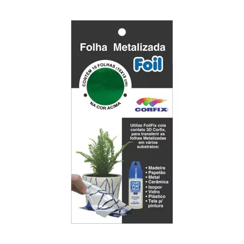 Folha Metalizada Foil Corfix 10x18cm Verde com 10 Folhas