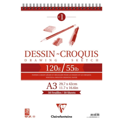 Bloco Dessin Croquis A3 120g Clairefontaine 50 folhas