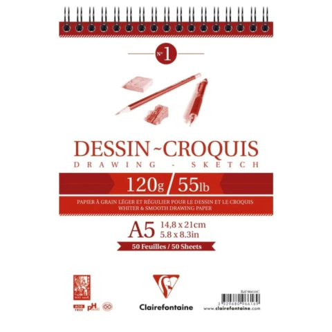 Bloco Dessin Croquis A5 120g Clairefontaine 50 folhas