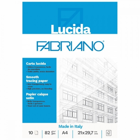 Bloco Papel Vegetal Fabriano Carta Lucida 82g A4 10 Folhas