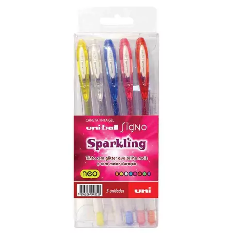 Caneta Gel Uni-Ball Signo Sparkling c/5 unidades