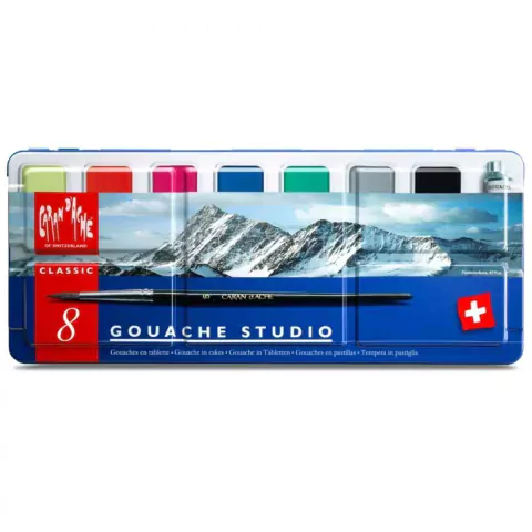 Tinta Guache Carand'Ache Studio Pastilha com 8 Cores