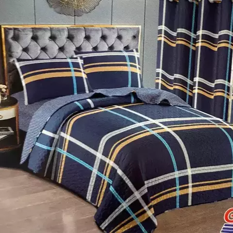 CUBRECAMA FULL 2 1/2 SET 7 PZS GOLDSUN + JGO SABANAS + CORTINAS (ESTAMPADO) - comprar online