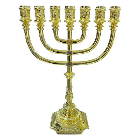 Menorah Folheada a Ouro / Importada de Israel - Dourada