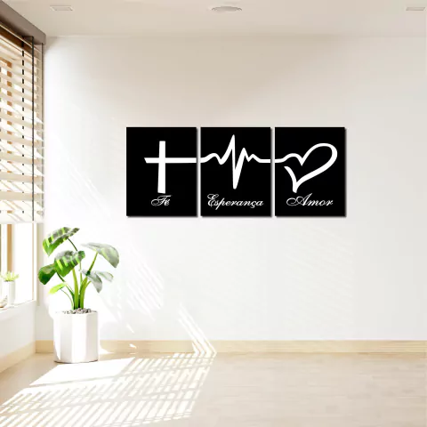 Quadro Fé Amor Esperança Sobreposto / MDF 3MM
