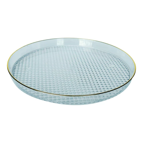 Bandeja Cristal Luxo Redonda Com Bordas Douradas Para Ceia do Senhor - 28 Centímetros