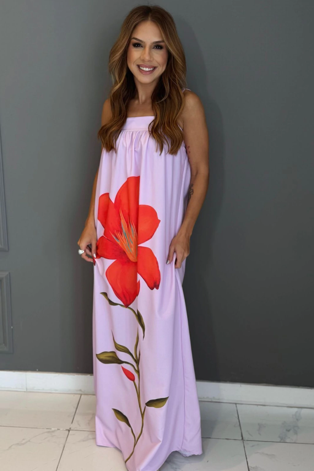 VESTIDO LONGO ESTAMPADO FLORAL COM ALÇAS