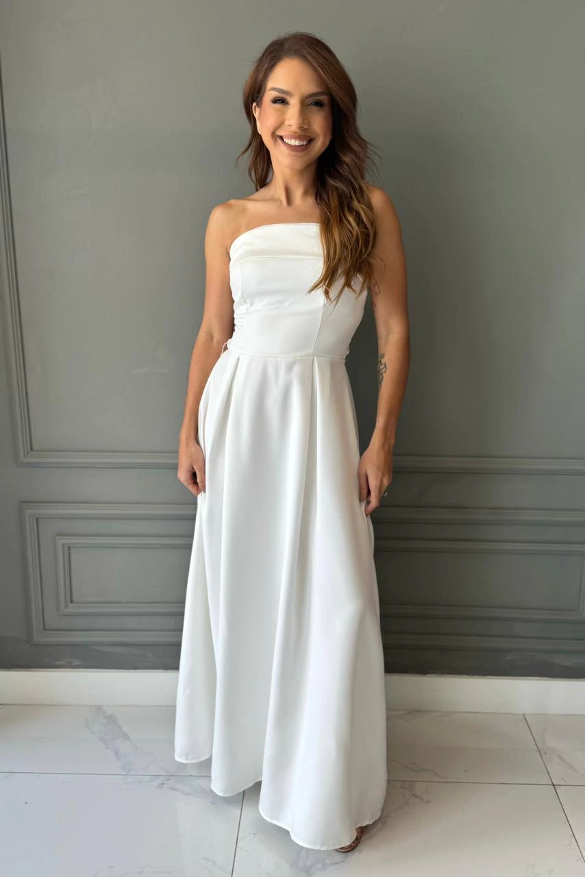 VESTIDO TOMARA QUE CAIA BRANCO LAÇO COSTAS