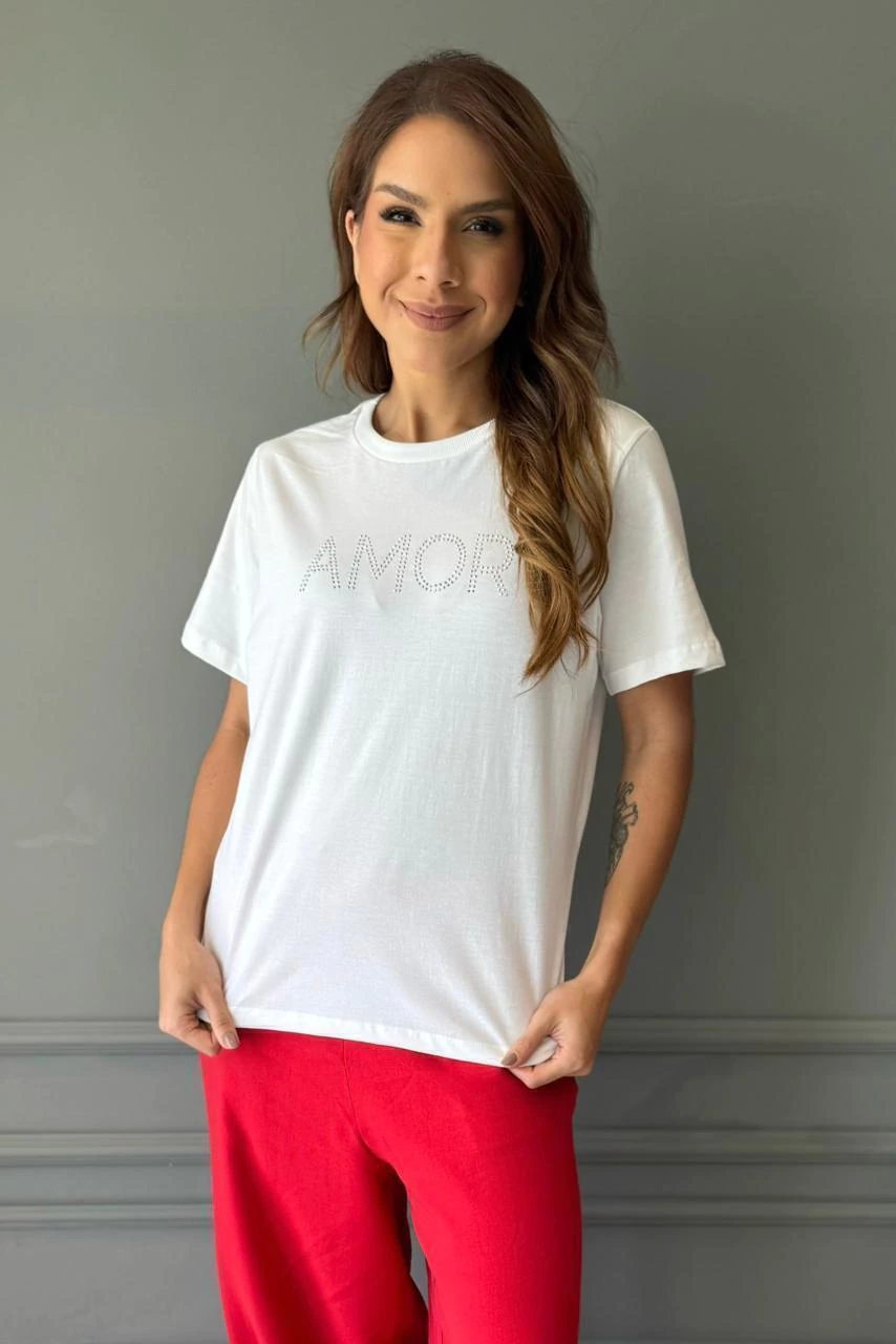 T-SHIRT DE ALGODÃO BRANCA AMOR
