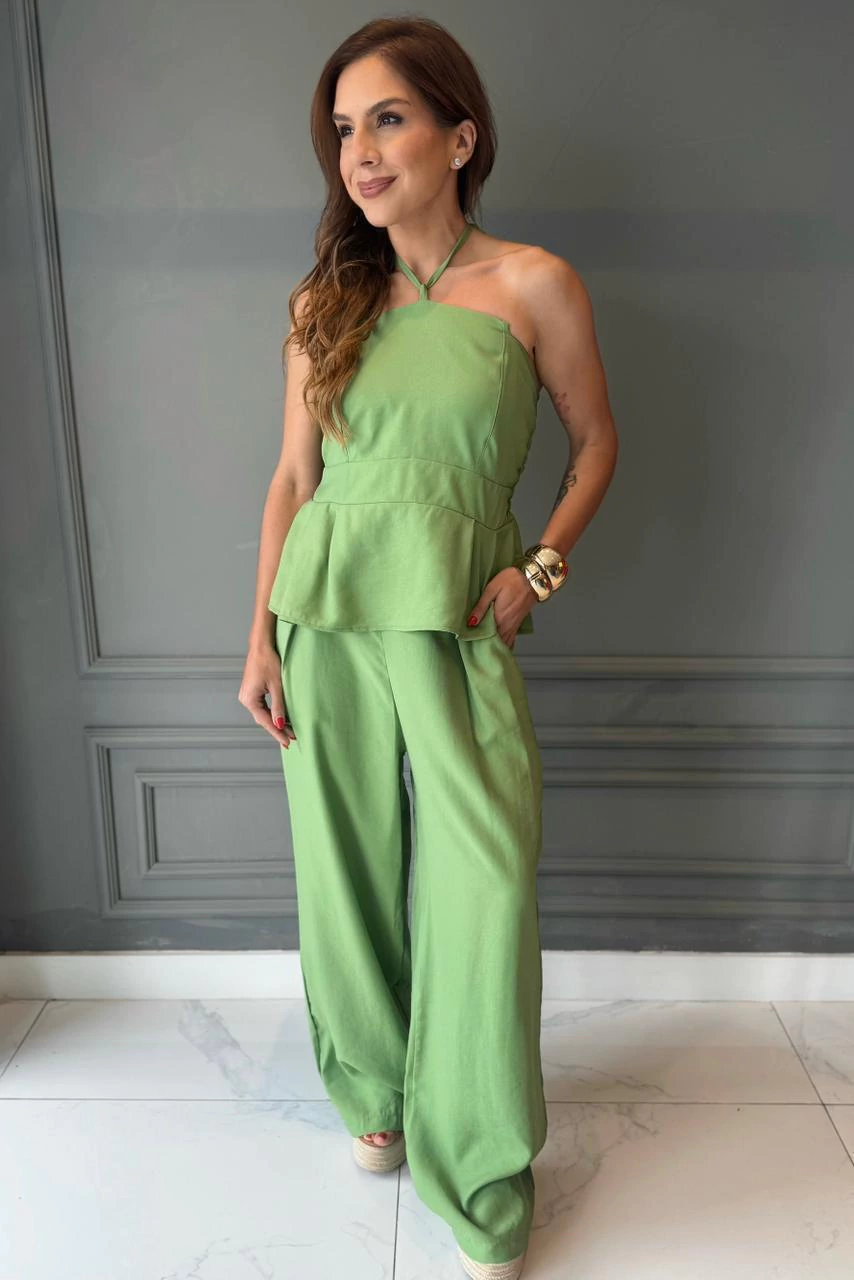 CONJUNTO DE CALÇA E BLUSA EM MARRANT VERDE