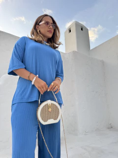 Blusa Oversized Canelada - Azul Porcelana - comprar online