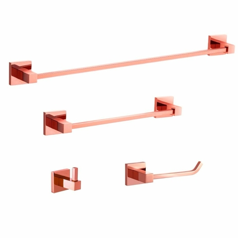 Kit Acessório Para Banheiro 4 Peças Safira Luxo Rose Gold