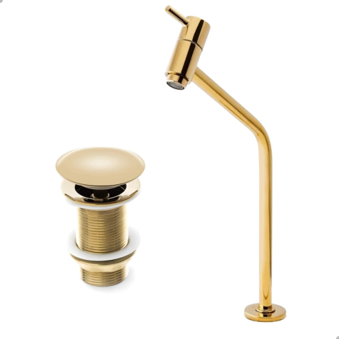 Kit Torneira Banheiro Alta Gold + Válvula Click Dourada 1.1/4