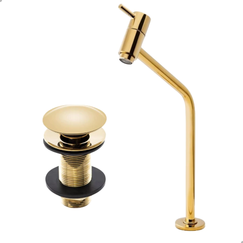 Kit Torneira Banheiro Alta Gold + Válvula Click Dourada 7/8