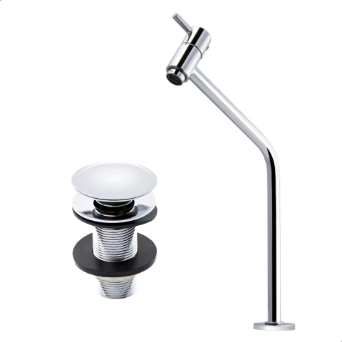 Kit Torneira Banheiro Alta Cromada + Válvula Click Cromada 7/8