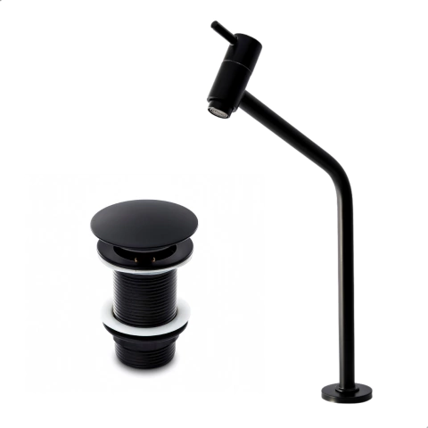 Kit Torneira Banheiro Alta Black + Válvula Click Black 1.1/4