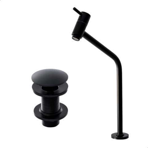 Kit Torneira Banheiro Alta Black + Válvula Click Black 7/8