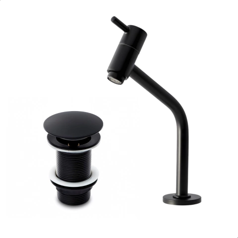 Kit Torneira Banheiro Baixa Black + Válvula Click Black 1.1/4