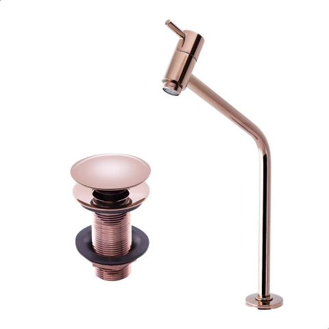 Kit Torneira Banheiro Alta Rosê Gold + Válvula Click Rosê 7/8