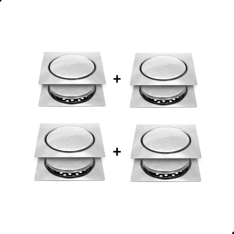 4 Ralos Inteligente Sistema Clic 15x15 Aço Inox Banheiro - comprar online